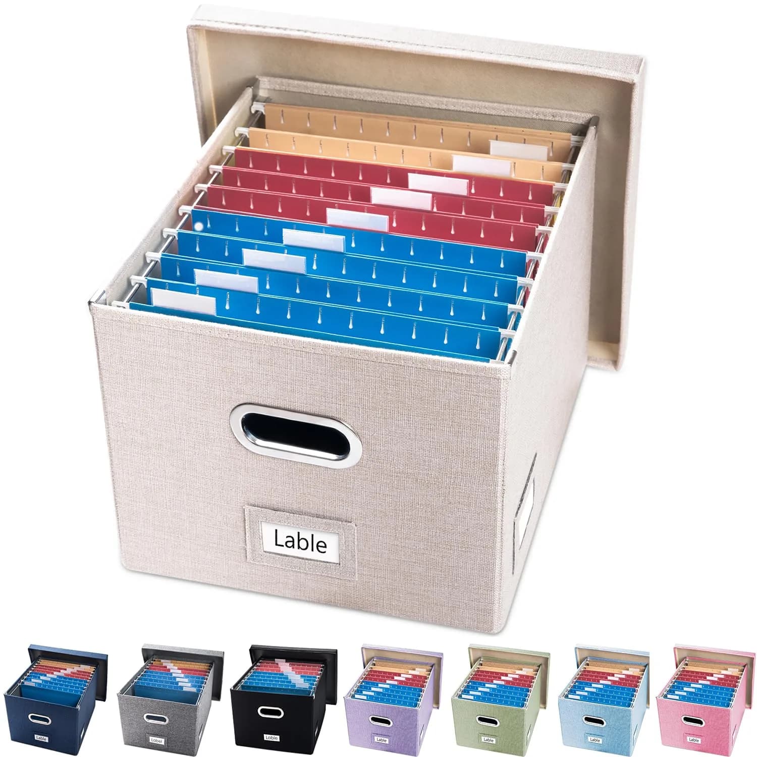 PRANDOM File Organizer Box with Lid, Collapsible Decorative Linen Filing Storage for Letter/Legal Size, 17x14x11.2 inch Light Grey | Organizes Documents for Office & Home - main product image