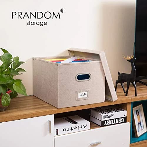 PRANDOM File Organizer Box with Lid, Collapsible Decorative Linen Filing Storage for Letter/Legal Size, 17x14x11.2 inch Light Grey | Organizes Documents for Office & Home thumbnail 2