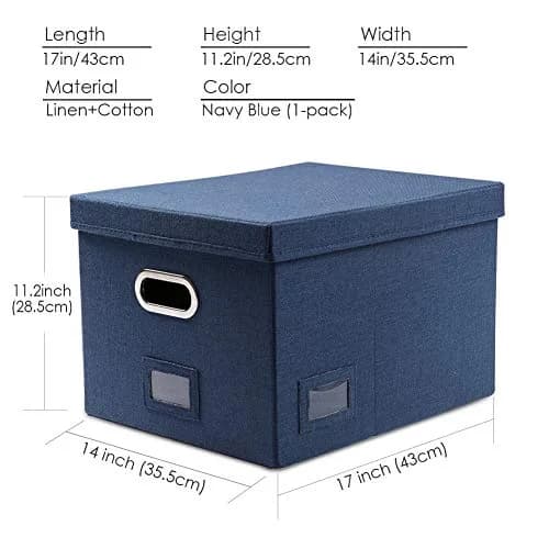 PRANDOM Decorative Linen File Organizer Box with Lid, 39L (17x14x11.2 inch) | Collapsible & Stackable for Letter/Legal Size Files thumbnail 7