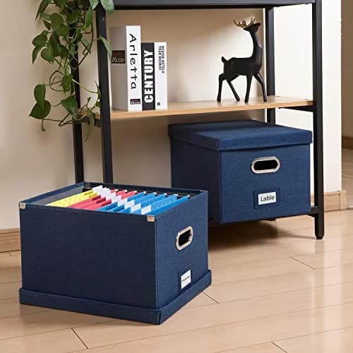 PRANDOM Decorative Linen File Organizer Box with Lid, 39L (17x14x11.2 inch) | Collapsible & Stackable for Letter/Legal Size Files thumbnail 3