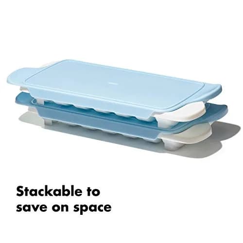 OXO Good Grips Flexible Ice Cube Tray with Lid - 2 Pack, Blue & White | Easy Release Rounded Cubes thumbnail 6
