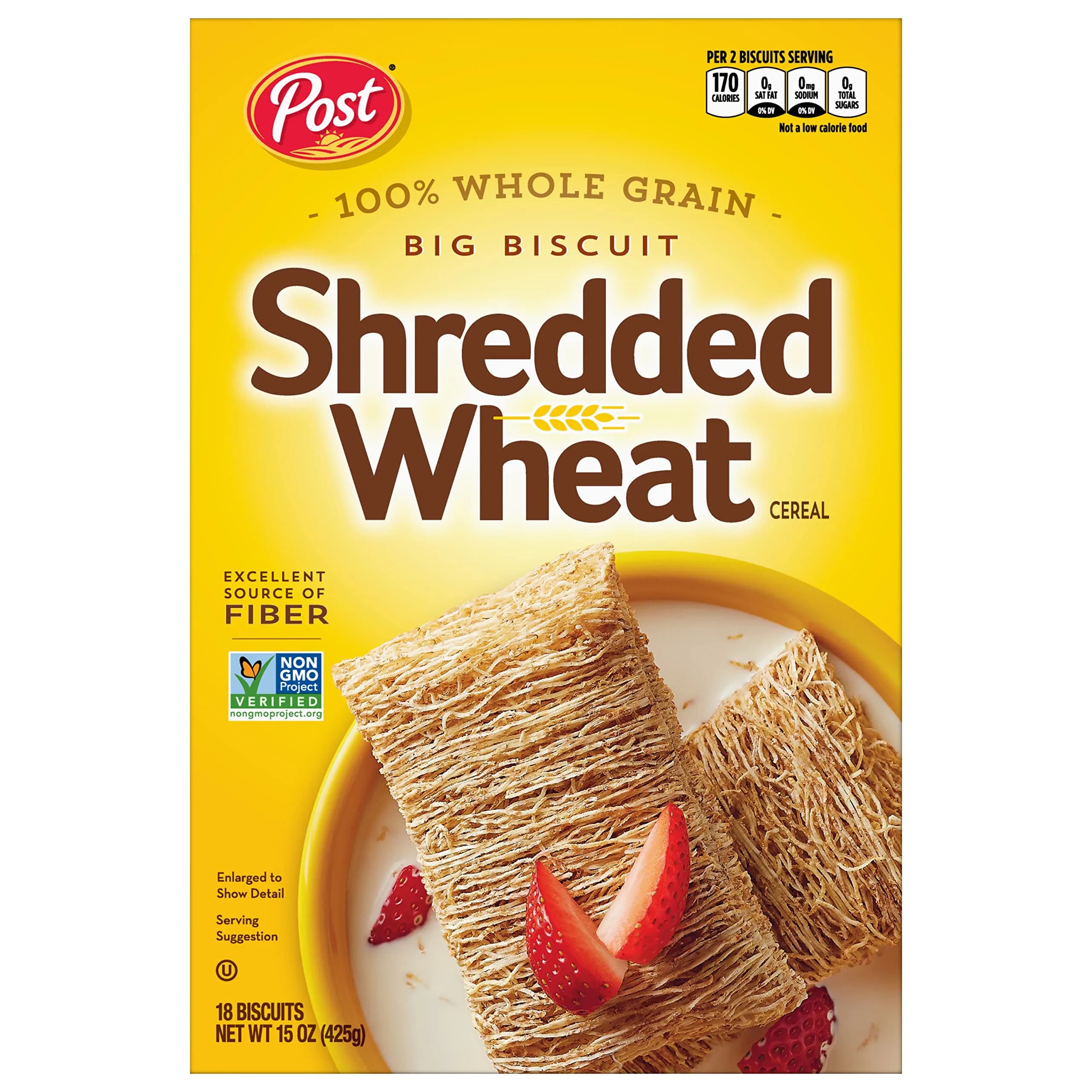 Post Shredded Wheat Big Biscuit Whole Grain Breakfast Cereal 425g (15 oz) | High Fiber, Non-GMO - main product image