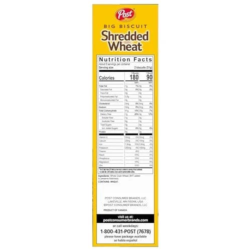 Post Shredded Wheat Big Biscuit Whole Grain Breakfast Cereal 425g (15 oz) | High Fiber, Non-GMO thumbnail 7