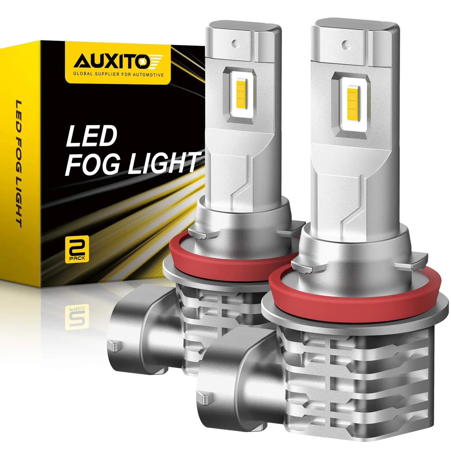 AUXITO H11/H8/H16 LED Fog Light Bulbs 3000K Golden Yellow (2-Pack, 6000LM) | CSP LED Chips, Fanless Design - main product image