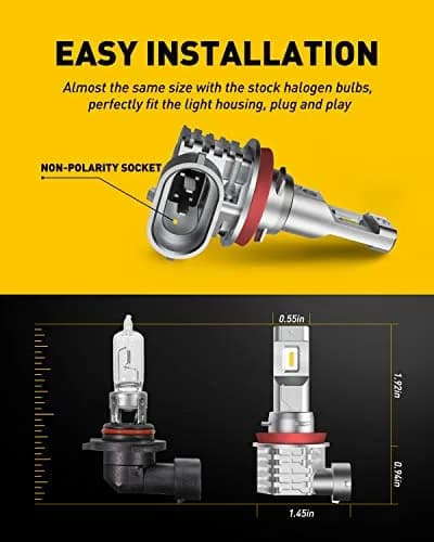AUXITO H11/H8/H16 LED Fog Light Bulbs 3000K Golden Yellow (2-Pack, 6000LM) | CSP LED Chips, Fanless Design thumbnail 4
