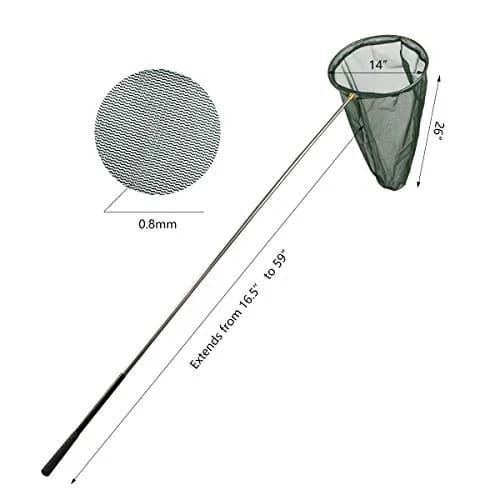 RESTCLOUD Professional Insect and Butterfly Net, 14" Ring, 59" Handle, Green | Extendable Bug Catching Tool thumbnail 2