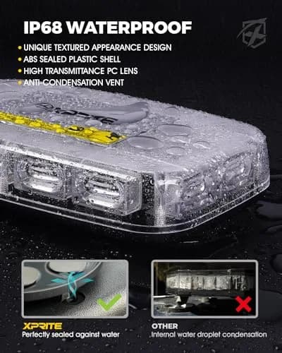 Xprite 12" 72-LED Rooftop Strobe Light Bar with Magnetic Base | 12V-24V Construction Vehicle Warning Beacon thumbnail 3