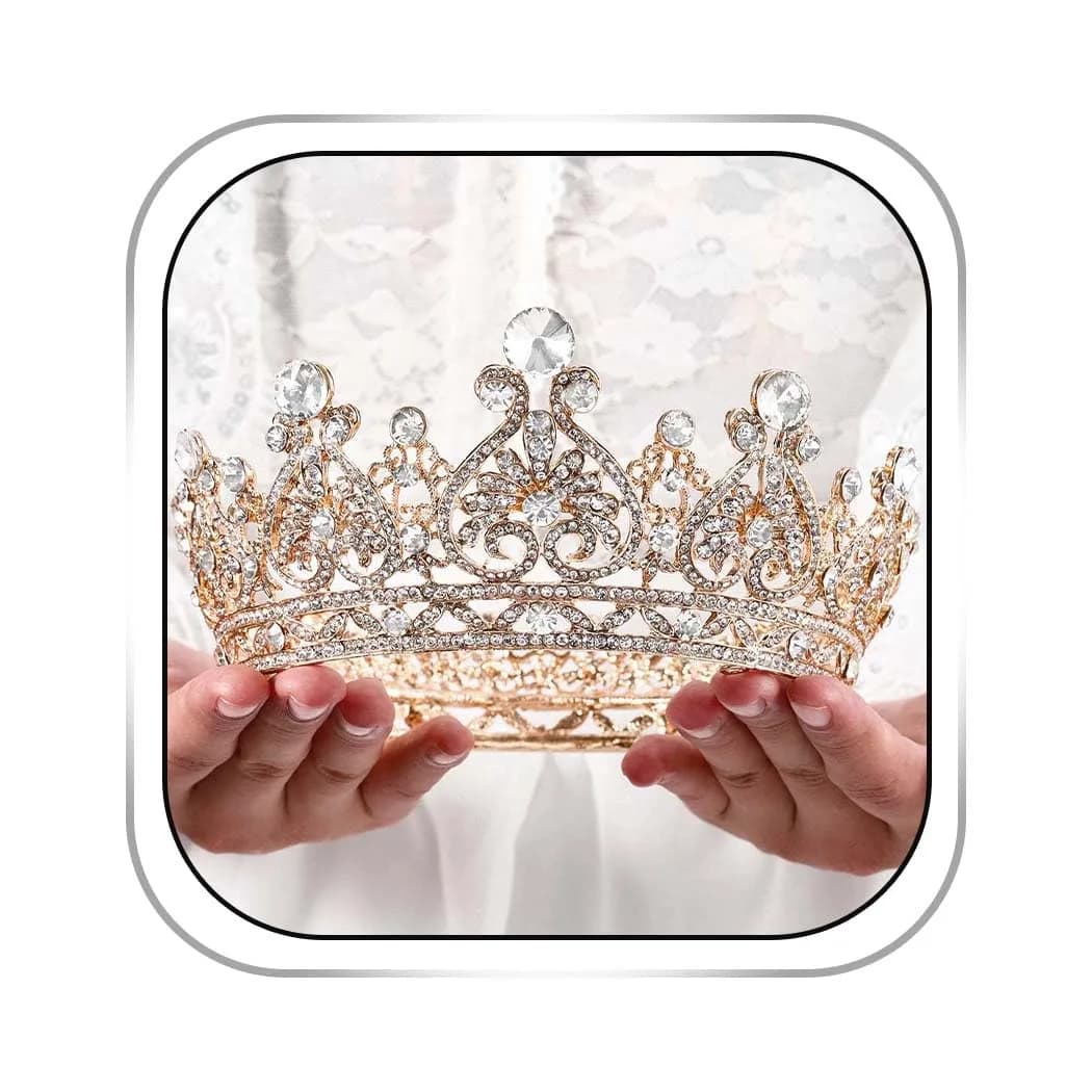 Foyte Gold Bridal Crown | Elegant Wedding Tiara with Rhinestones & Pearl (5.11 in) - main product image