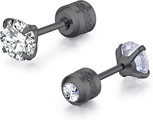 Comelyjewel Black Stainless Steel Stud Earrings Set with Cubic Zirconia | Hypoallergenic 6mm thumbnail 2