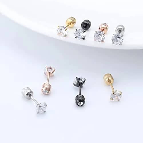 Comelyjewel Rose Gold Plated Stainless Steel Stud Earrings Set | 5 Pairs Hypoallergenic Cubic Zirconia 2-6mm thumbnail 9