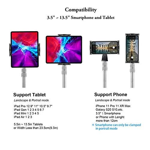 Peastrex iPad Tripod Mount Adapter 12.9in | 360° Rotatable Tablet Clamp Holder for iPad Pro & More thumbnail 6