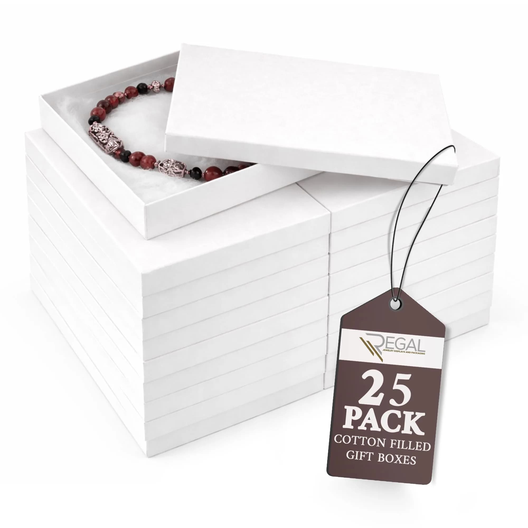 RJ Displays White Swirl Jewelry Gift Boxes 5.25" x 3.75" x 1" (25-Pack) | Protects Jewelry During Shipping - main product image