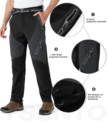 YSENTO Men's Snow Pants Fleece Lined Hiking Ski Winter Insulated Utility Work 40 | Water-Resistant & Warm thumbnail 4