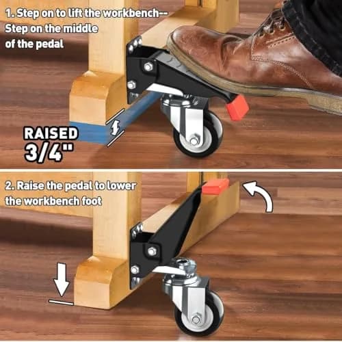 SPACEKEEPER Workbench Casters Kit 880 Lbs - 3 Inch Heavy Duty Retractable Caster for Workbenches & Machinery, 4 Pack | Durable Steel & Urethane Wheels thumbnail 4