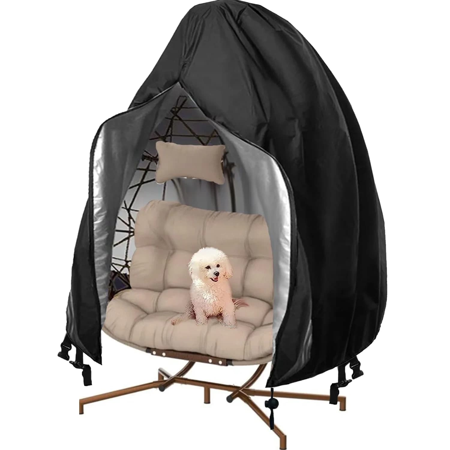 FLYMEI Grey Egg Chair Cover 190.5cm x 114.3cm (75" x 45") | Heavy Duty Waterproof Outdoor Protection — Black