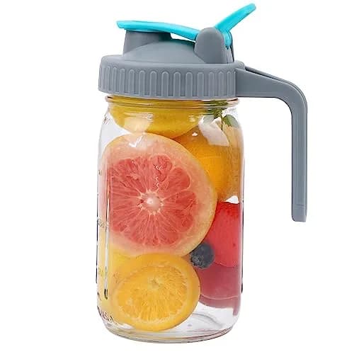 GMSWEET Mason Jar Pitcher 32 Oz Wide Mouth with Handle & Pour Spout | Leakproof Glass Jug for Cold Brew & Lemonade thumbnail 1