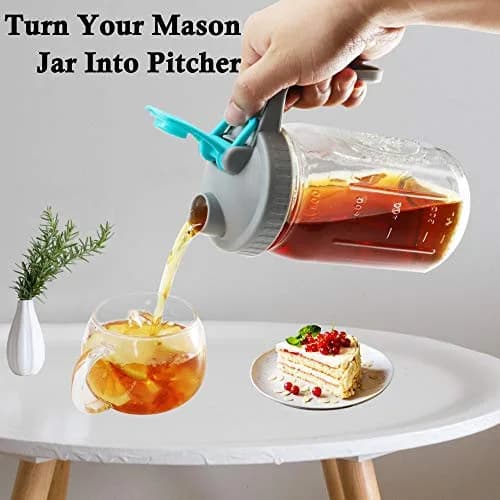 GMSWEET Mason Jar Pitcher 32 Oz Wide Mouth with Handle & Pour Spout | Leakproof Glass Jug for Cold Brew & Lemonade thumbnail 4