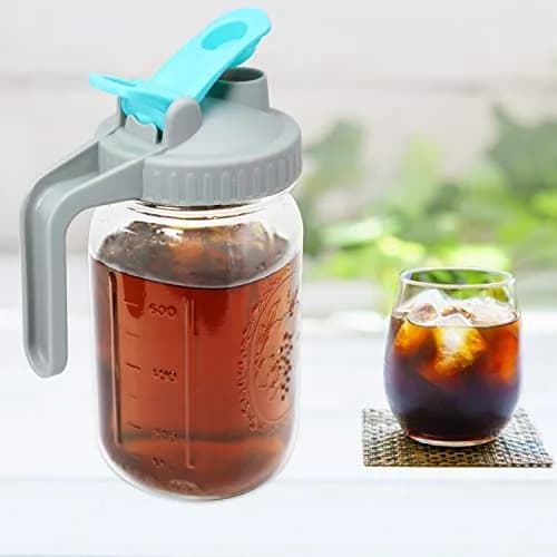 GMSWEET Mason Jar Pitcher 32 Oz Wide Mouth with Handle & Pour Spout | Leakproof Glass Jug for Cold Brew & Lemonade thumbnail 5