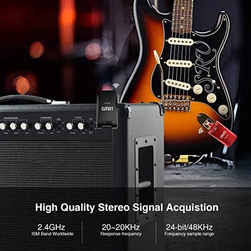 LEKATO Wireless Guitar System 2.4GHz | 6 Channels Rechargeable, Stereo & Mono Support (Black & Red) | 100+ ft Range thumbnail 4