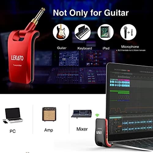 LEKATO Wireless Guitar System 2.4GHz | 6 Channels Rechargeable, Stereo & Mono Support (Black & Red) | 100+ ft Range thumbnail 6