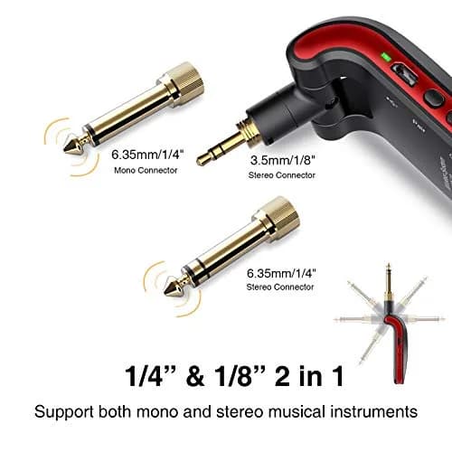 LEKATO Wireless Guitar System 2.4GHz | 6 Channels Rechargeable, Stereo & Mono Support (Black & Red) | 100+ ft Range thumbnail 2