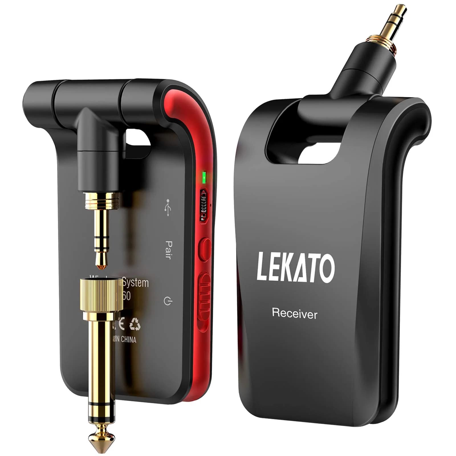 LEKATO WS-60 Wireless Guitar System 2.4GHz Rechargeable Transmitter Receiver | 6 Channels Stereo Mono 1/4” & 1/8” Plugs - main product image