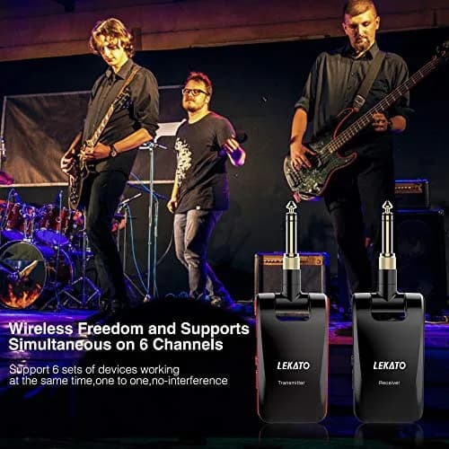 LEKATO WS-60 Wireless Guitar System 2.4GHz Rechargeable Transmitter Receiver | 6 Channels Stereo Mono 1/4” & 1/8” Plugs thumbnail 5