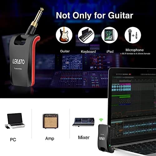 LEKATO WS-60 Wireless Guitar System 2.4GHz Rechargeable Transmitter Receiver | 6 Channels Stereo Mono 1/4” & 1/8” Plugs thumbnail 6
