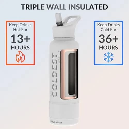 The Coldest Water Insulated Water Bottle with Straw Lid - 40 oz (1180ml) Epic White | Keeps Drinks Cold 36 Hrs, Hot 13 Hrs thumbnail 2