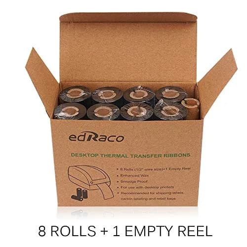 Edraco Enhanced Wax Thermal Transfer Ribbons 4.33" x 244' (110mm x 74m) - 8 Rolls | Bulk Pack for Zebra Desktop Printers thumbnail 2