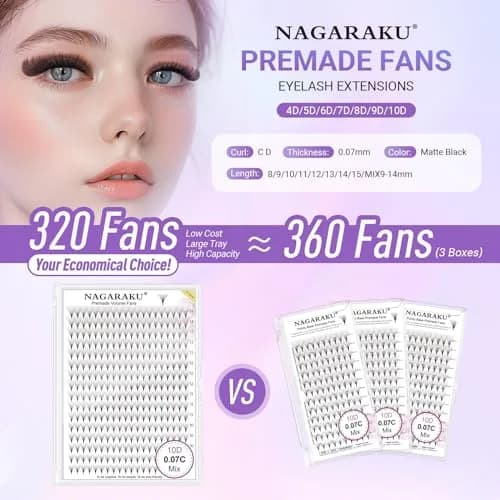 NAGARAKU Premade Volume Fans 6D 0.07 C 9-14mm Mix | Natural, Time-Saving Lash Extensions thumbnail 7