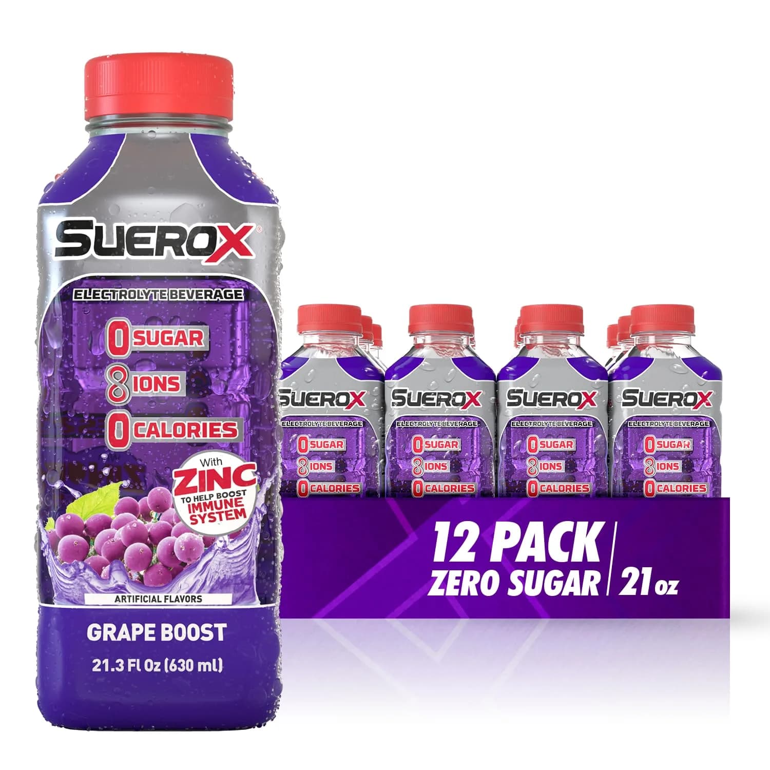 SueroX Sugar Free Electrolyte Drink, Grape Boost | Zero Sugar, Hydration & Recovery (70-120c) - main product image