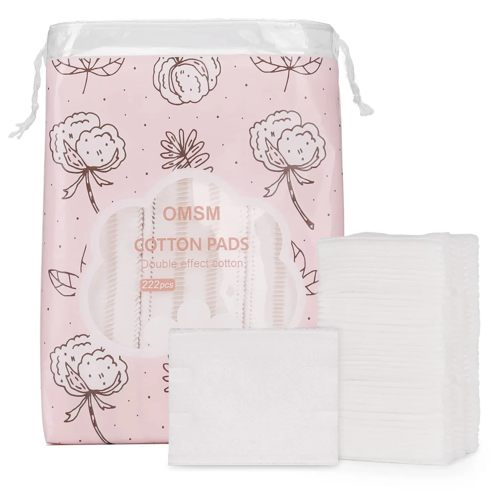 OMSM Cotton Pads Facial Makeup Remover Squares 222PCS | 3-Layer Ultra-Absorbent Pure Cotton - main product image
