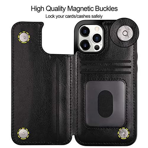 HianDier for iPhone 12 Pro Max Wallet Case with Card Holder Black | Slim Leather Design & Dual Layer Protection thumbnail 4