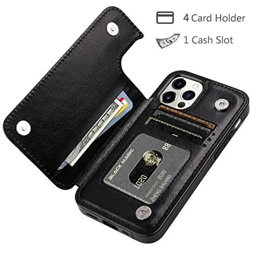 HianDier for iPhone 12 Pro Max Wallet Case with Card Holder Black | Slim Leather Design & Dual Layer Protection thumbnail 5