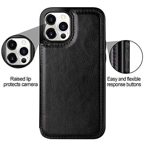 HianDier for iPhone 12 Pro Max Wallet Case with Card Holder Black | Slim Leather Design & Dual Layer Protection thumbnail 3