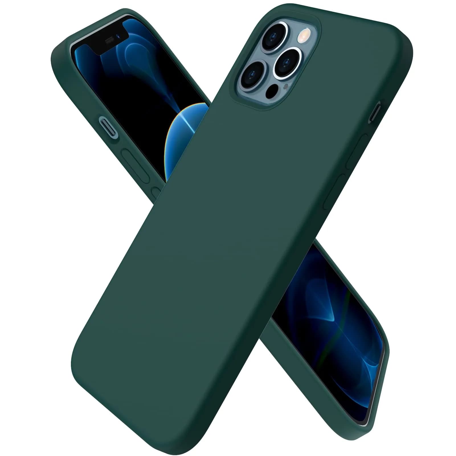 ORNARTO for iPhone 12/12 Pro Case, Slim Liquid Silicone, Cyprus Green | Snug Fit & Easy to Clean — Olive Green