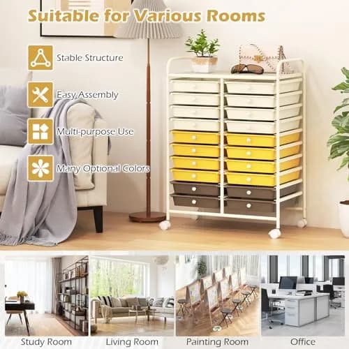 HAPPYGRILL 20-Drawer Organizer Cart Tools | Mobile Utility Storage with Lockable Wheels (25" W x 15" D x 35" H) thumbnail 6
