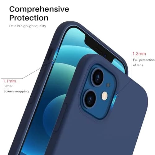 ORNARTO for iPhone 12 Mini Case, Slim Liquid Silicone Cover, Navy Blue | Anti-Fingerprint & Raised Edges thumbnail 4
