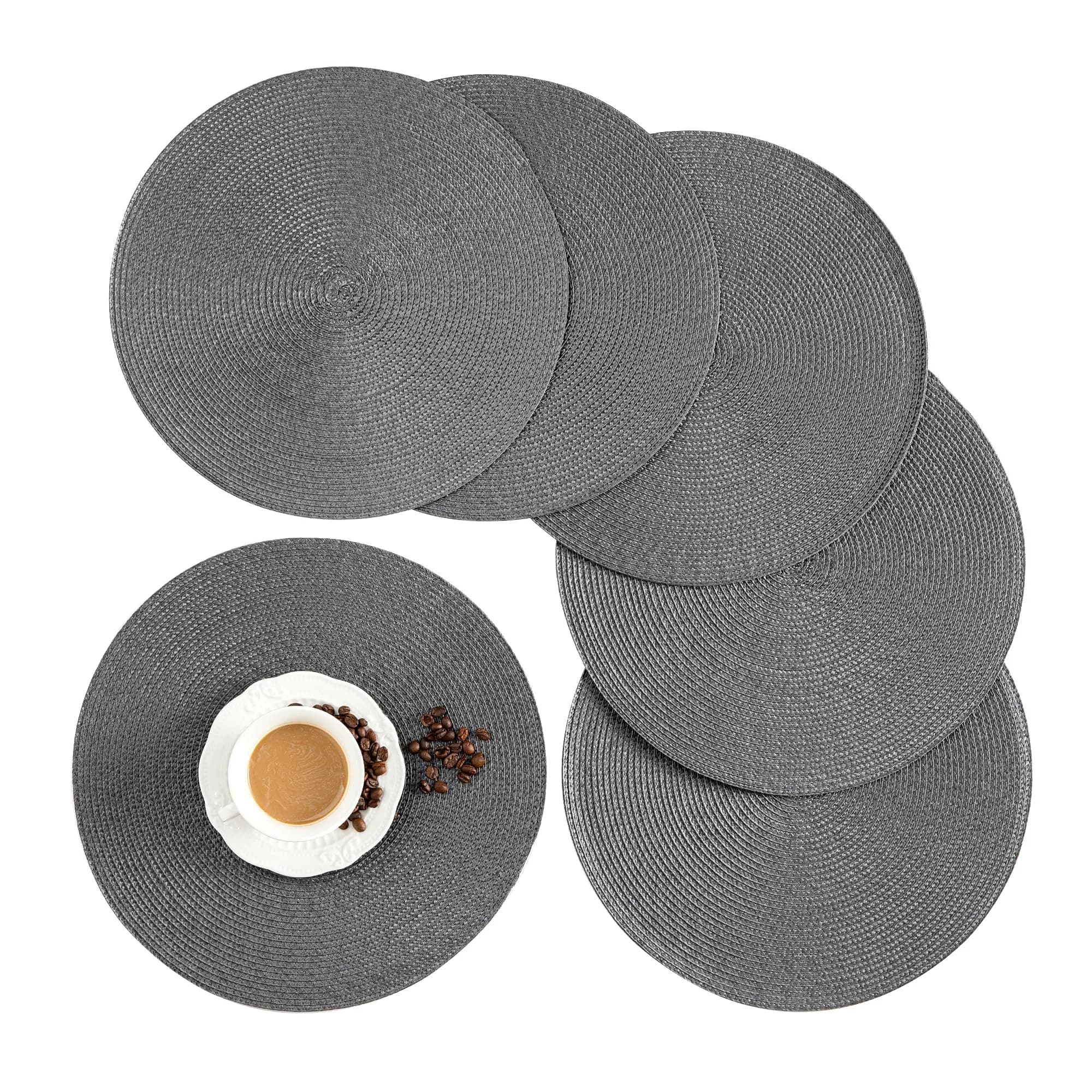 Jennice House Gray Placemat | Heat Resistant, 13.5 inch, Set of 6 for Kitchen & Dining - main product image