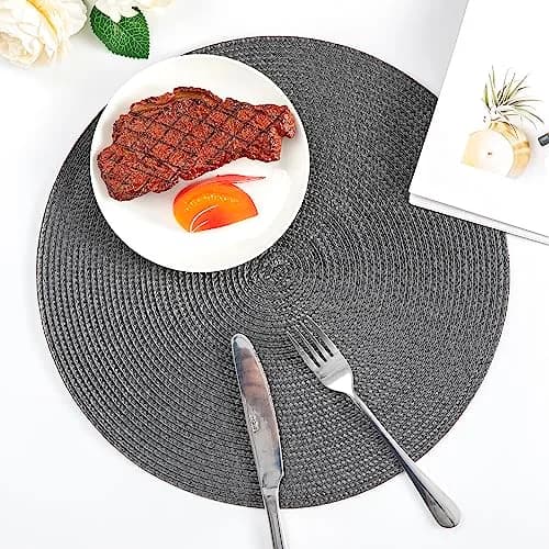 Jennice House Gray Placemat | Heat Resistant, 13.5 inch, Set of 6 for Kitchen & Dining thumbnail 6