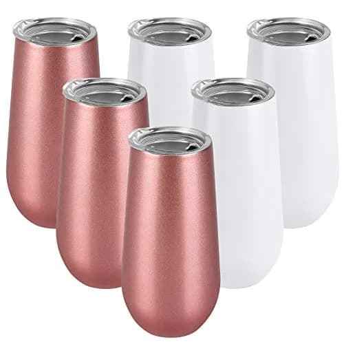 Lifecapido 6 Pack Stemless Insulated Champagne Flute Tumblers 6 Oz | Reusable, Unbreakable, Gift-Ready thumbnail 1