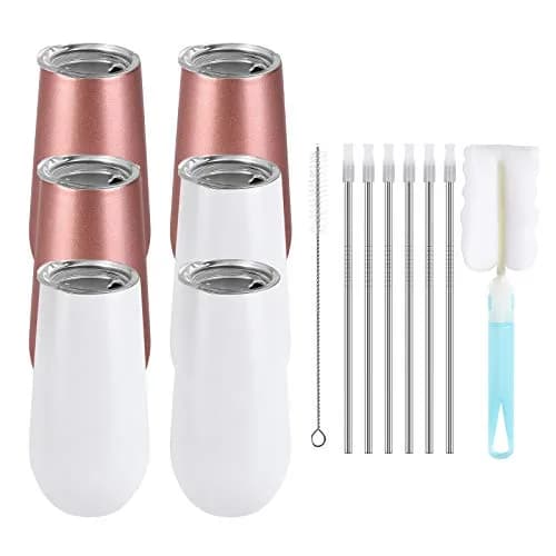 Lifecapido 6 Pack Stemless Insulated Champagne Flute Tumblers 6 Oz | Reusable, Unbreakable, Gift-Ready thumbnail 6