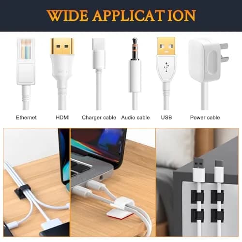 SOULWIT Black 50 Pcs Self Adhesive Cable Management Clips | Organize TV PC Laptop Ethernet Cables thumbnail 5