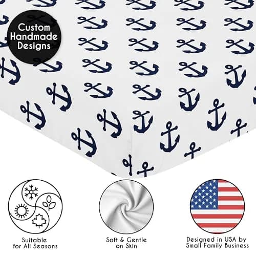 Sweet Jojo Designs Nautical Crib Sheet - Blue Anchors - 132cm x 71cm x 20cm (52in x 28in x 8in) thumbnail 5