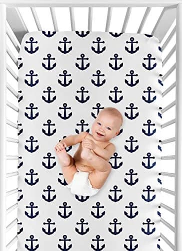 Sweet Jojo Designs Nautical Crib Sheet - Blue Anchors - 132cm x 71cm x 20cm (52in x 28in x 8in) thumbnail 6