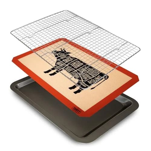 Trinity Provisions Large Meat Resting Pan with Wire Rack and Silicone Mat, 19 x 13 Inches (48.3 x 33 cm) | For Roasts, Steaks, BBQ, Bacon thumbnail 1