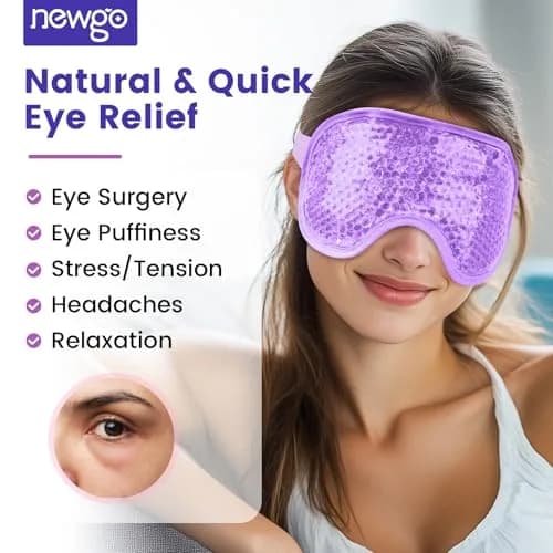 NEWGO Cooling Gel Eye Mask Reusable Cold Pack for Puffy Eyes & Dark Circles 8.1x3.9 Inch | Dual Temperature Relief thumbnail 2