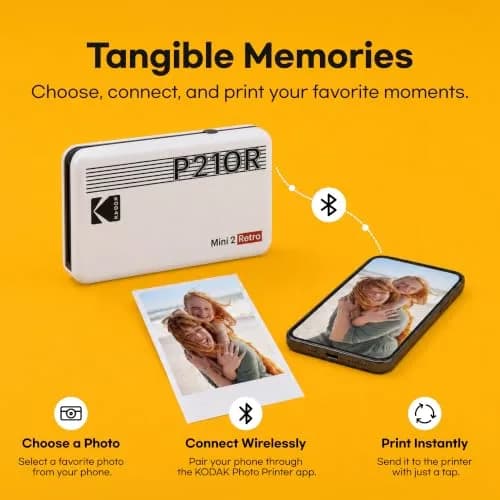 KODAK Mini 2 Retro Portable Photo Printer - White, Includes 38 Photo Sheets thumbnail 4
