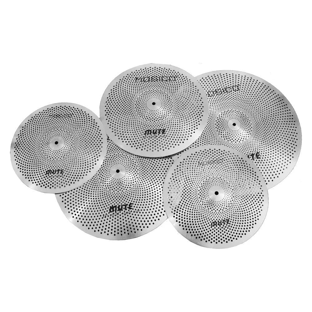 Arborea Silver Low Volume Cymbal Pack Mute Set 5 Pieces | Practice Quiet Cymbal Set for Drum Sets